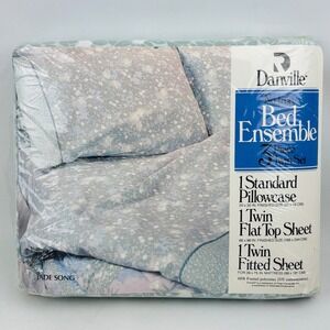 Dan River Jade Song Twin Sheet Set Floral Blue Green Flat Fitted Case Vintage